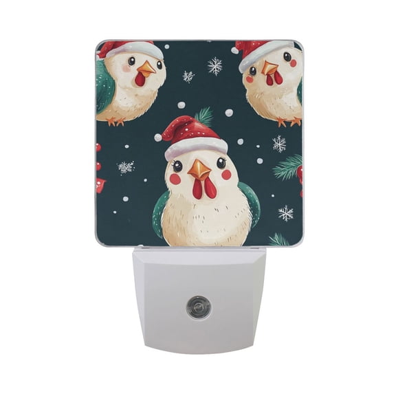 Cute Chickens in Christmas Leaves Snow LED Night Light with Smart Sensor Plug Into Wall Dusk to Dawn 2 packs