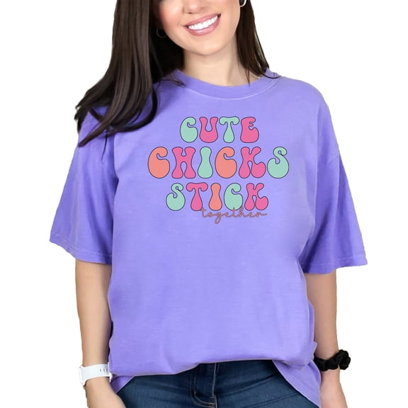 Cute Chicks Stick Together T Shirt, Fun Graphic Tee Gift, Retro Style Shirt, Chick Lover Shirt, Women Casual T Shirt, Cute Chicks Tee, Violet Comfort Colors T-Shirt, 3XL