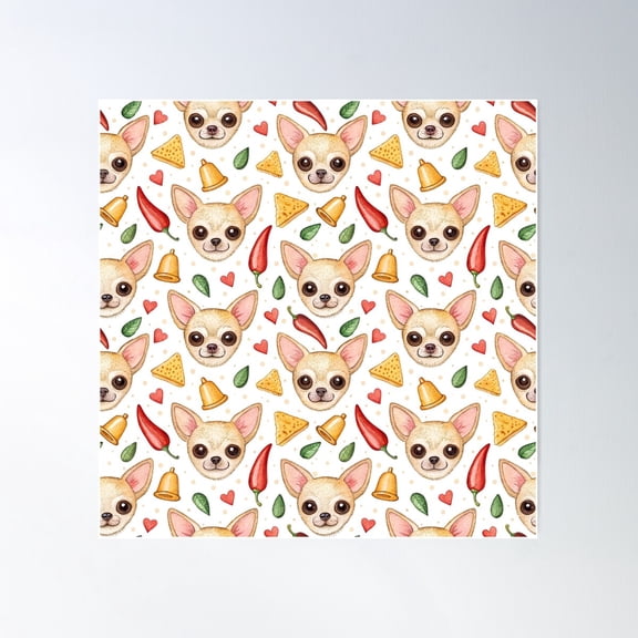 Cute Chihuaha And Mexican Theme Pattern Poster Wall Art, Modern Wall Decor For Living Room Bedroom, 30x30 UNFRAMED