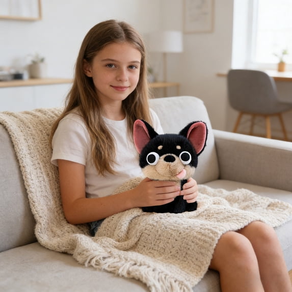 Cute Chihuahua Stuffed Animal Soft Huggable Furry Big‑Eyed Puppy Plush Toy Adorable Cartoon Plushie For Desktop Sofa Bedroom Decor Companion
