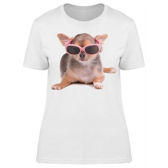 Cute Chihuahua With Pink Glasses T-Shirt Women -Image by Shutterstock, Female Large