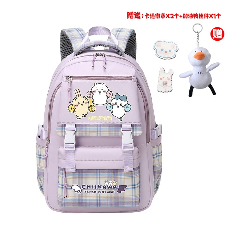 Cute Chiikawa Plaid Backpack Kawaii Hachiware Usagi Momonga