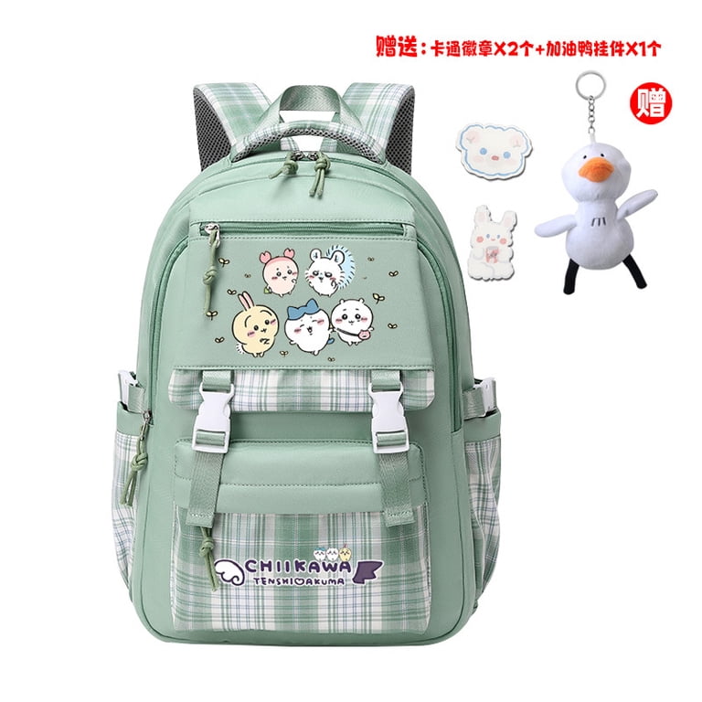 Cute Chiikawa Plaid Backpack Kawaii Hachiware Usagi Momonga