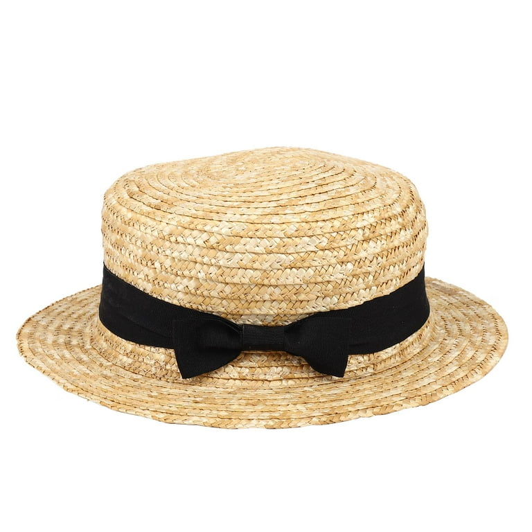 Cute Child Girls Straw Hat Bowknot Sun Hat Kids Large Brim Beach Summer  Boater Beach Ribbon Round Flat Top Fedora Hat