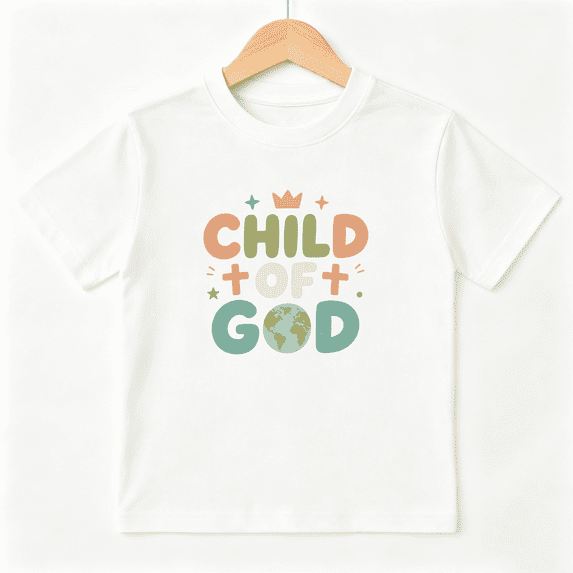 Cute Child of God Boys Graphic Print T-Shirt, Colorful Earth Crown Theme 100% Cotton Kids Short Sleeve Tee