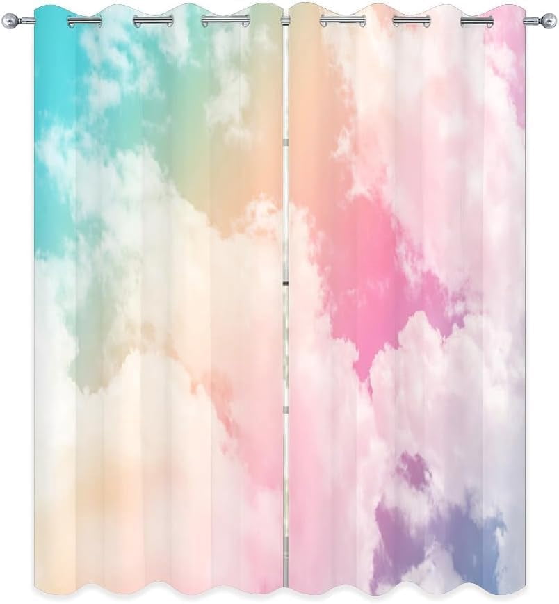 Cute Children Eyelet Privacy Curtain, Sky Clouds 3D Printed Drapes ...