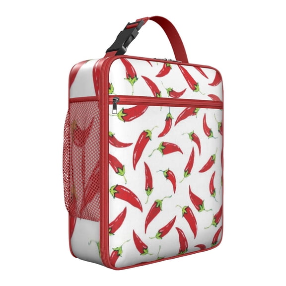 Cute Chili Pepper Insulated Lunch Bag – Spicy Red Vegetable Pattern with Kawaii Cartoon Design, Artistic Illustration and Painting Print, Waterproof Thermal Bento Tote for School, Work, or Travel