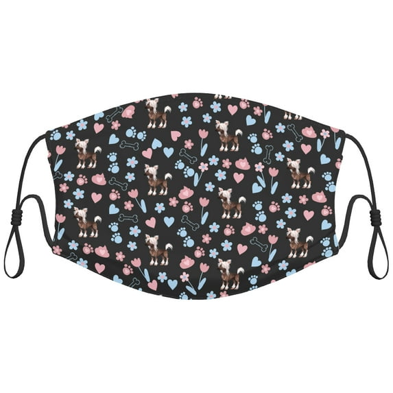 Cute Chinese Crested Dog Graphic Printed Cloth Face Masks Reusable Washable Adjustable for Adults (5 PCS)