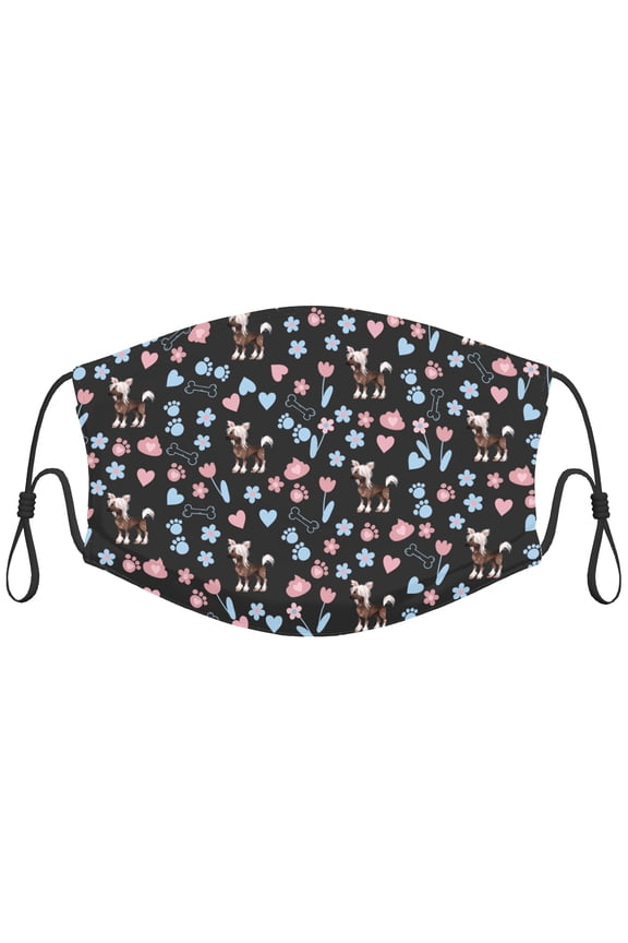 Cute Chinese Crested Dog Graphic Printed Cloth Face Masks Reusable Washable Adjustable for Child (5 PCS)