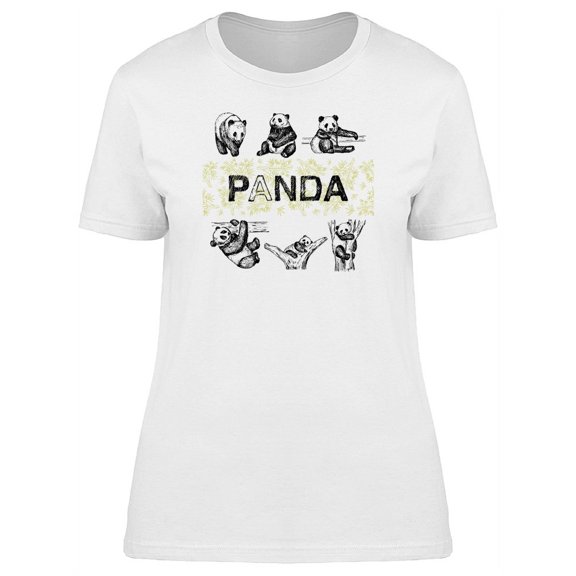Cute Chinese Pandas Sketch T-Shirt Women -Image by Shutterstock, Female Medium