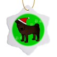 thumbnail image 1 of 3drose, Cute Chinese Shar Pei Dog - Brown Coat with Santa Hat Green, 3 inch Snowflake Porcelain Ornament, 1 of 7