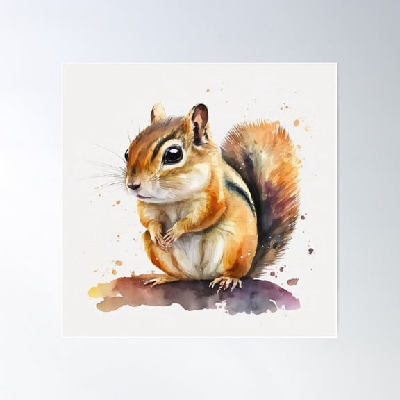 Cute Chipmunk Watercolour Portrait Poster Wall Art, Modern Wall Decor For Living Room Bedroom, 17x17 UNFRAMED