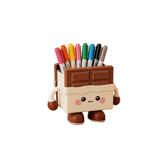 Cute Chocolate Block Pen Holder, Large Capacity Pencil Cup, Funny Desk Organizer for Office, Makeup Brushes and Home