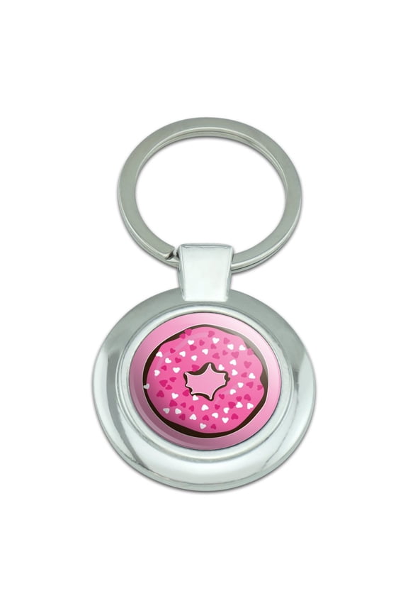 Cute Chocolate Valentine Donut Pink Hearts Keychain Classy Round Chrome Plated Metal