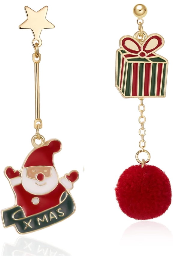 Cute Christams Themed Drop Dangle Earrings Bear Crutch Snowman Santa Asymmetry Charms for Women Party Holiday Xmas Jewelry Gift-A