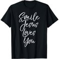thumbnail image 1 of Cute Christian Evangelism Quote Gift Smile Jesus Loves You T-Shirt, 1 of 4