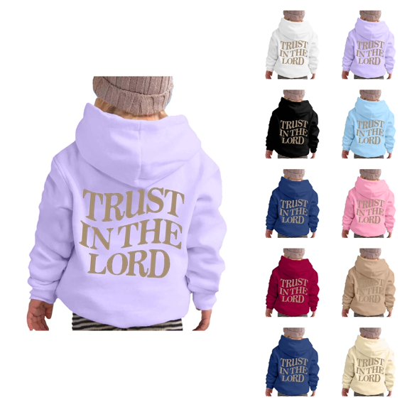 Cute Christian Hoodies for Girls Boys Trust in The Lord Graphic Pullover Sweatshirt Pockets Kids Clothes 2-13 Years
