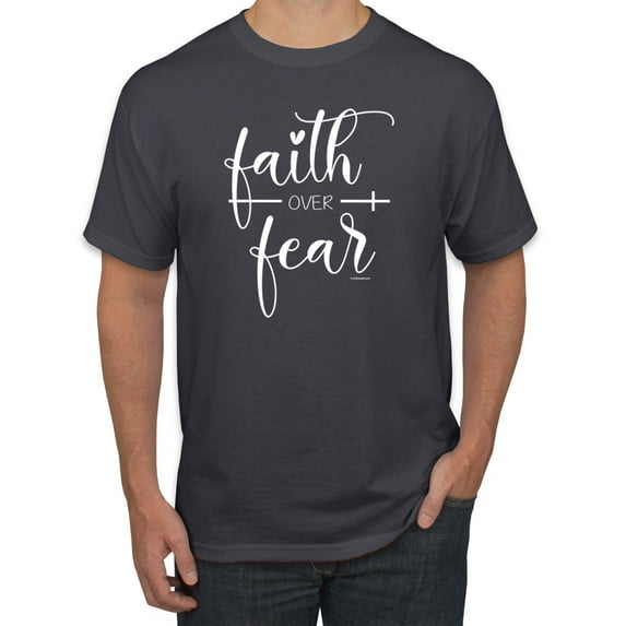 Cute Christian Quote Faith Over Fear Inspirational/Christian Men's Graphic T-Shirt, Charcoal, Large