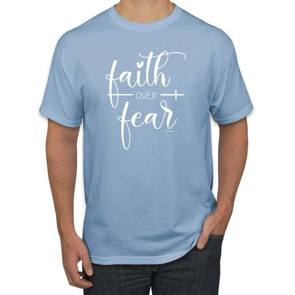 Cute Christian Quote Faith Over Fear Inspirational/Christian Men's Graphic T-Shirt, Light Blue, 2XL