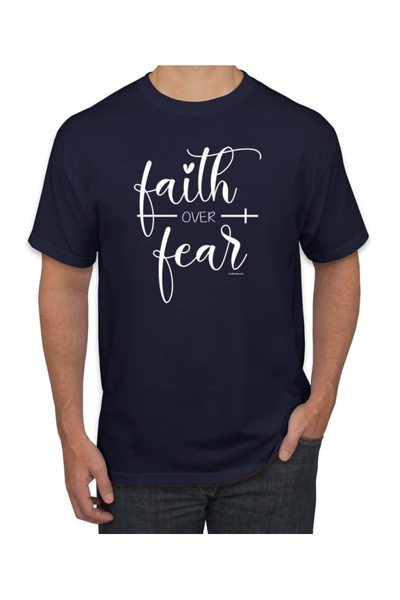 Cute Christian Quote Faith Over Fear Inspirational/Christian Men's Graphic T-Shirt, Navy, Medium
