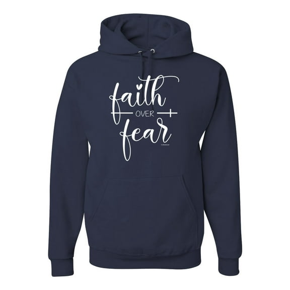 Cute Christian Quote Faith Over Fear Inspirational/Christian Unisex Graphic Hoodie Sweatshirt, Navy, Large