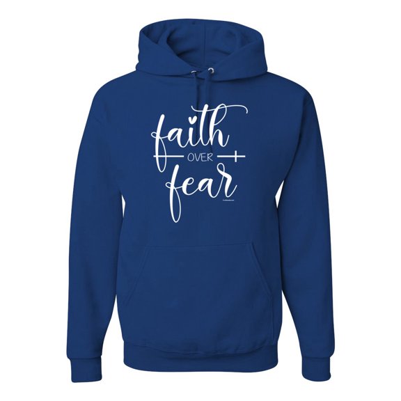 Cute Christian Quote Faith Over Fear Inspirational/Christian Unisex Graphic Hoodie Sweatshirt, Royal, Medium