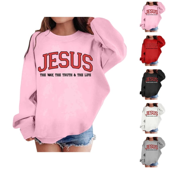 Cute Christian Sweatshirts for Girls Boys Jesus The Way The Truth The Life Graphic Crewneck Pullover Kids Clothes 3-14 Years