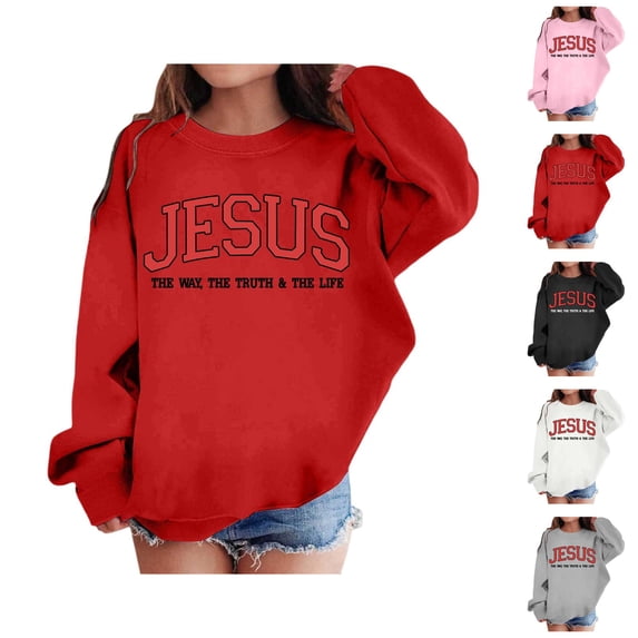 Cute Christian Sweatshirts for Girls Boys Jesus The Way The Truth The Life Graphic Crewneck Pullover Kids Clothes 3-14 Years