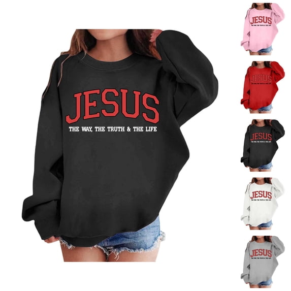 Cute Christian Sweatshirts for Girls Boys Jesus The Way The Truth The Life Graphic Crewneck Pullover Kids Clothes 3-14 Years