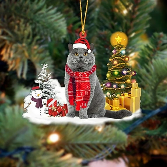 Cute Christmas Acrylic Cat Ornament, Small Hanging Pendant For Christmas Tree, Adorable Cat Design & Lightweight Acrylic Material, Perfect For Cat Lover Gifts, 3.14*2.75in, G