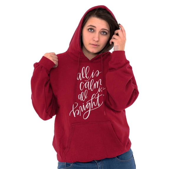 Cute Christmas All is Calm and Bright Women Plus Size Graphic Pullover Hoodie Brisco Brands 3X
