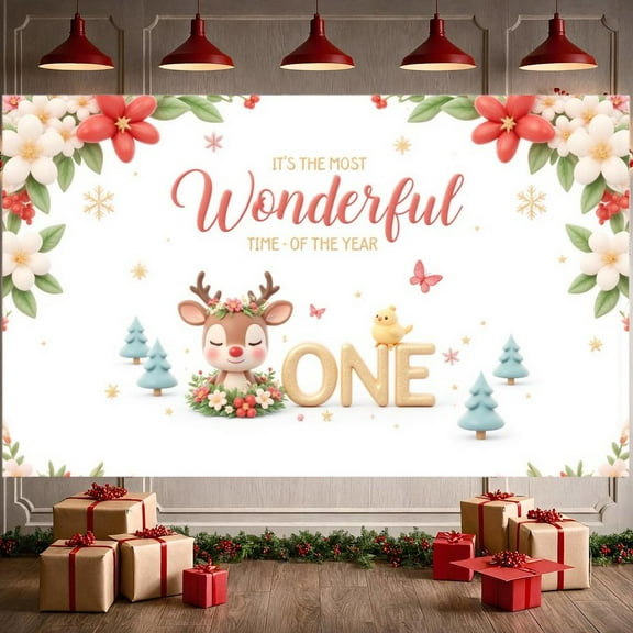 Cute Christmas Banner Colorful 1st Birthday Banner Cartoon Festive Winter Banner for 1st Birthday Party Christmas Celebration Kids Party