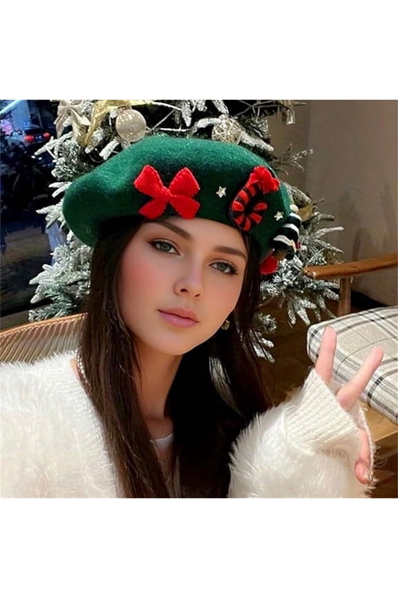 Cute Christmas Beret Christmas Warm Bow Beret Christmas Warm Bow Beret for Home Holiday Party Funny Ornaments