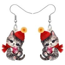 Cute Christmas Cat Earrings Acrylic Santa Hat Scarf Pets Dangle Jewelry For Women Charms Party Gifts