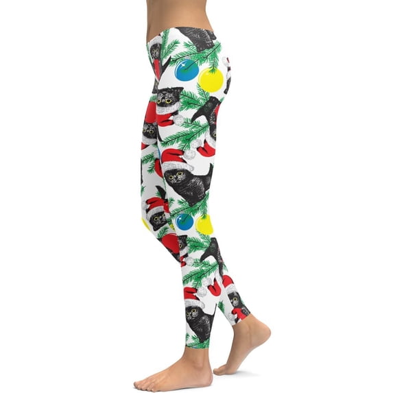 Cute Christmas Cat Leggings Size: XS for Women | FIERCEPULSE