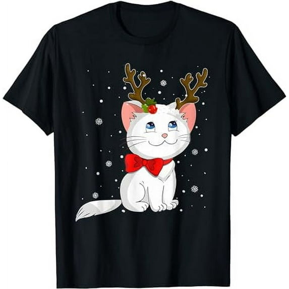 Cute Christmas Cat Reindeer Antlers For Men Women Boys Girls T-Shirt
