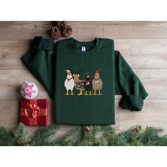 Cute Christmas Chickens Embroidered Sweatshirt