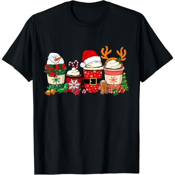 Cute Christmas Coffee Shirt Snowman Deer Santa Coffee Xmas T-Shirt tee