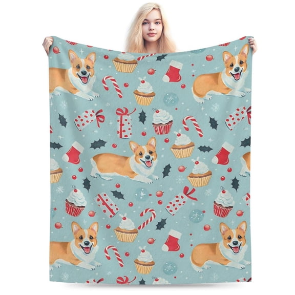 Cute Christmas Corgi Blanket - Festive Dog Fleece Throw Blanket 50x40