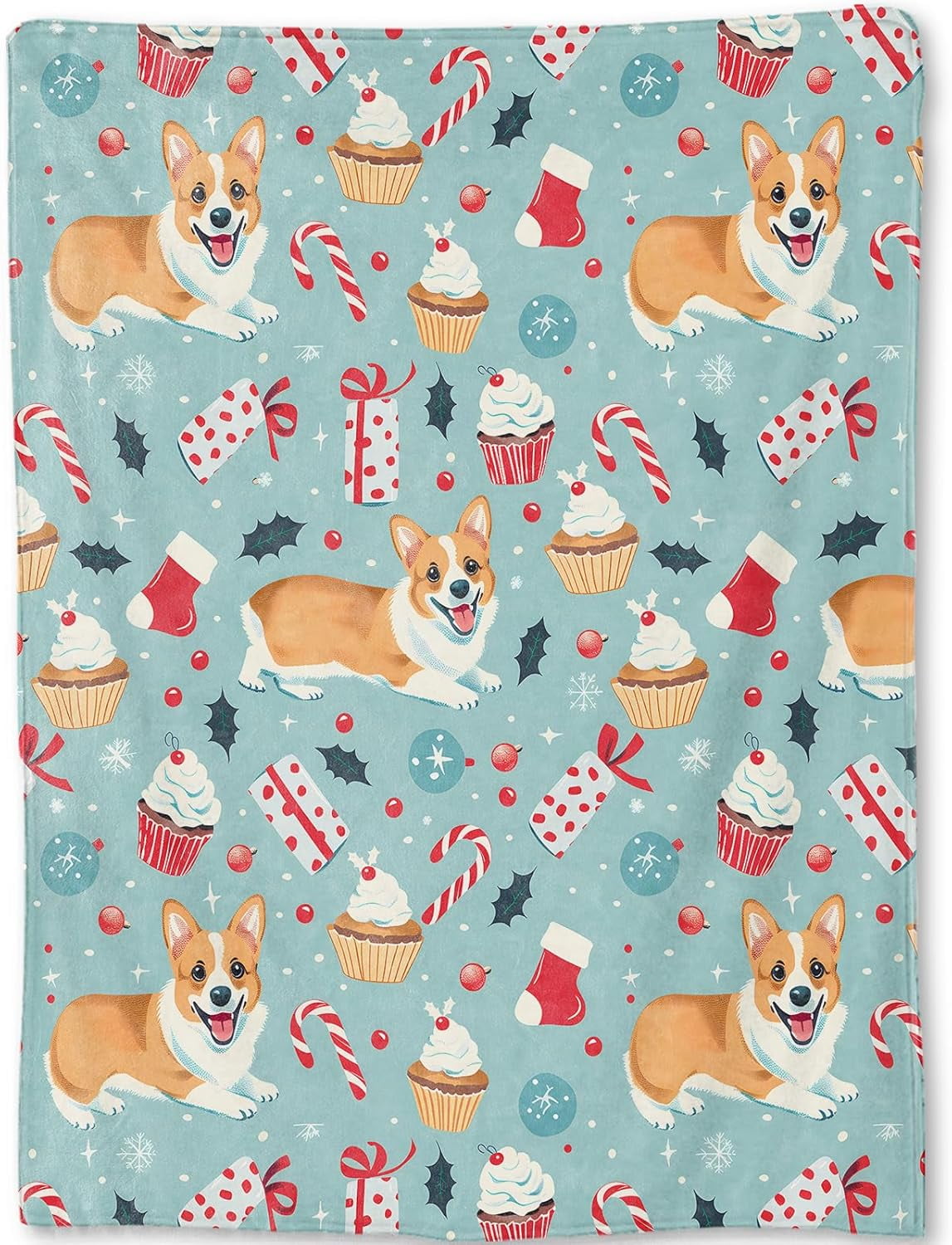 Cute Christmas Corgi Blanket - Festive Dog Fleece Throw,Gifts for Users Adult, Soft & Warm,Lightweight, for Holiday Decor,Winter Celebration, and Room Home Accents 40x50in