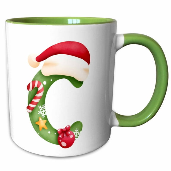 3drose, Cute Christmas Decorated Green Bubble Monogram Initial C, 11oz Two-tone Green Mug