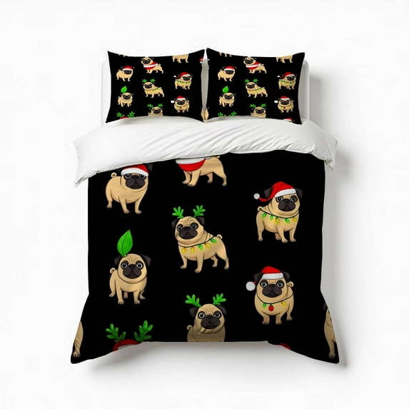 Cute Christmas Dogs Bedding Set 3 Pcs Soft Microfiber Quilt Cover For Bedroom Decor, Comforter Cover With 2 Pillowcase