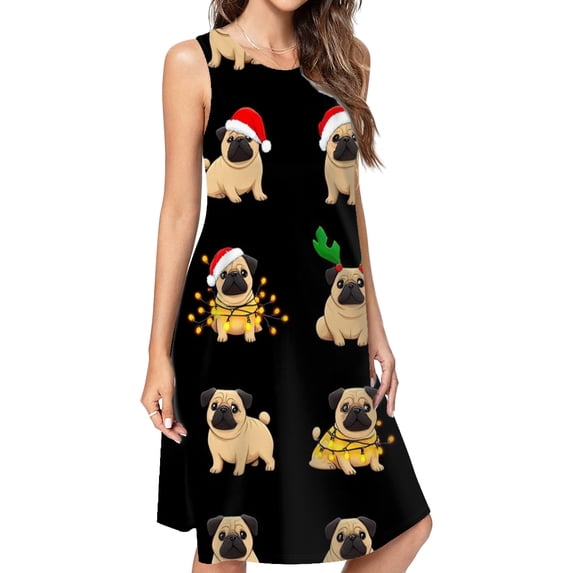 Cute Christmas Dogs Dress Loose Women'S Dress Beach Dresses With Pockets Dresses For Womens