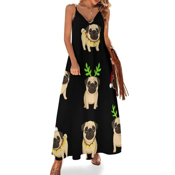 Cute Christmas Dogs Sleeveless Dress Women's Evening Dress Womans Clothing