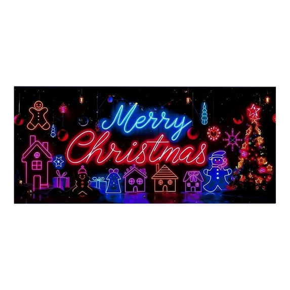 Cute Christmas Door Cover 150x210cm Fluorescent Glow in Dark, Holiday Hanging Door Banner for Front Door Decor, Indoor Outdoor Xmas Party Decoration,K