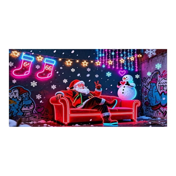 Cute Christmas Door Cover 180x400cm Fluorescent Glow in Dark, Holiday Hanging Door Banner for Front Door Decor, Indoor Outdoor Xmas Party Decoration,S