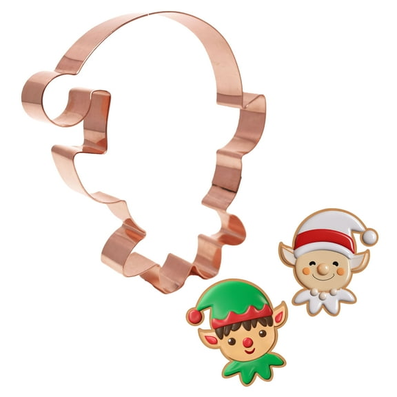 Cute Christmas Elf Face Cookie Cutter 4 x 4.5 inches - Handcrafted Copper by The Fussy Pup