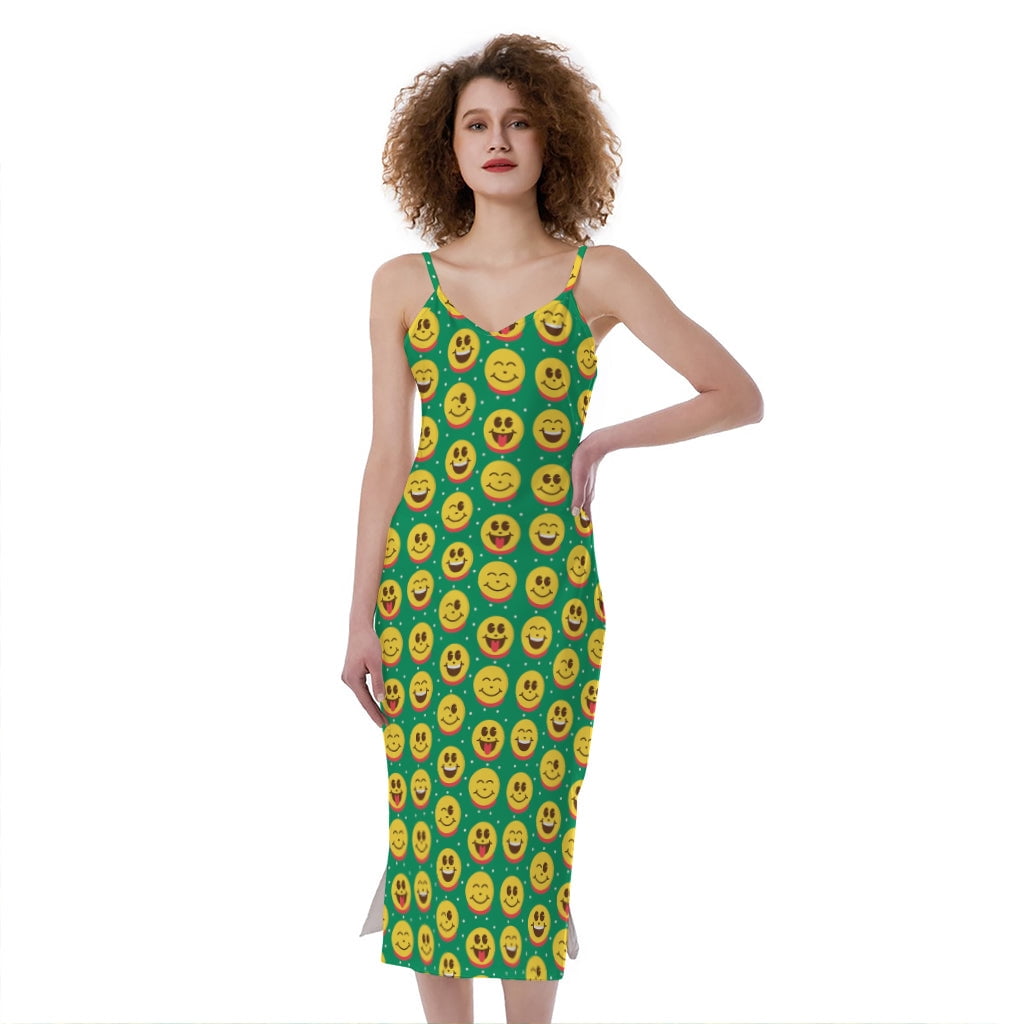 Cute Christmas Emoji Pattern Print Slim Fit Midi Cami Dress, Jesus  Christian Fashion Summer Maxi Sexy Casual Dress For Women