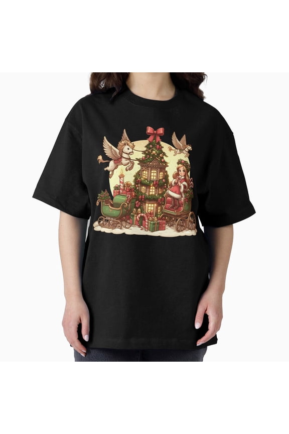 Cute Christmas Fantasy Holiday Winter Dream Art Graphic Design Unisex T-Shirt, up to Size 5XL