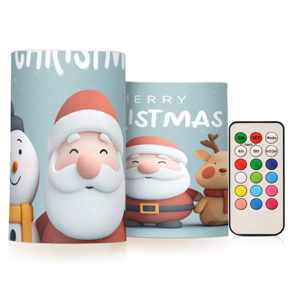 Cute Christmas Flickering Flameless Candles Battery Operated with Remote Timer LED Pillar Candles Set of 2